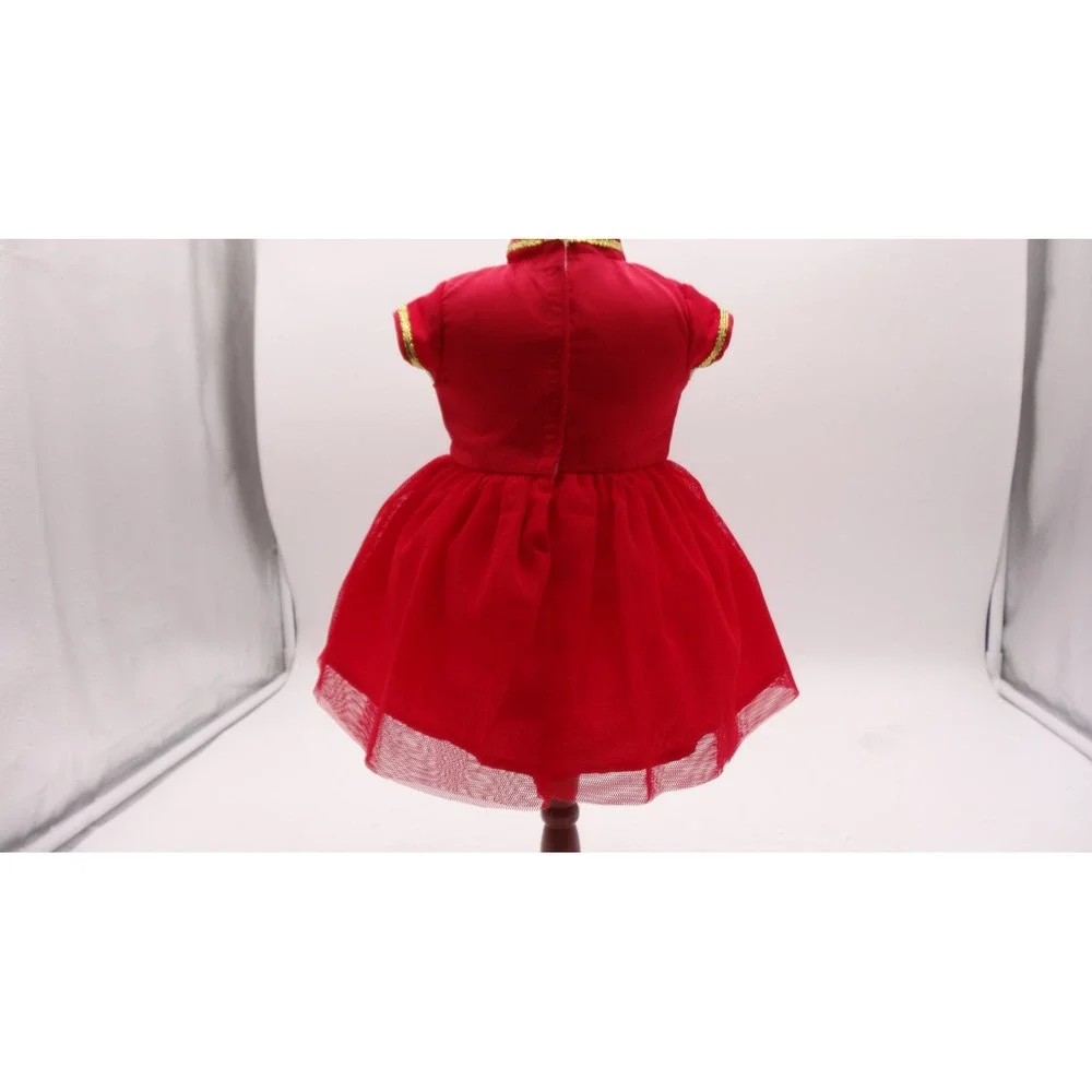 American Girl Lunar New Year Red Mandarin Collar Dress and Gold Glitter Shoes